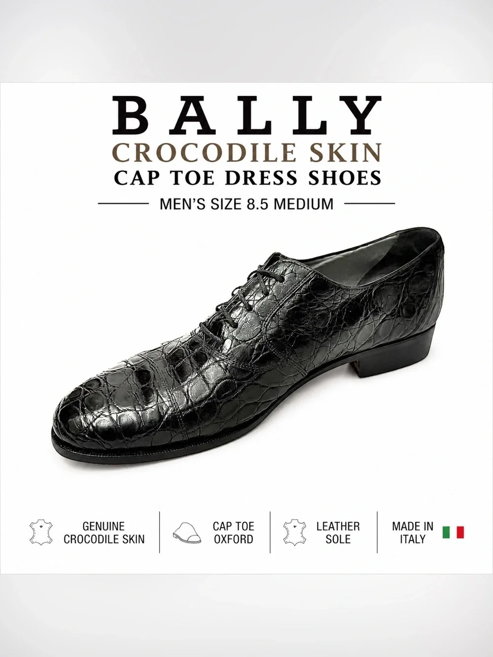 Vintage Bally Exotic Crocodile Skin Cap Toe Oxford Dress Shoes Men’s Size 8.5 M
